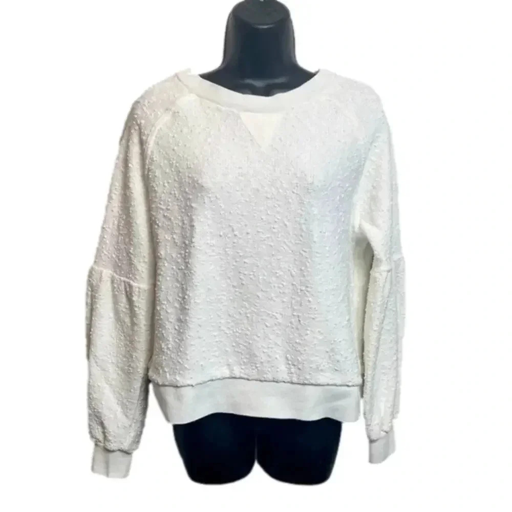 FRANCESCA'S Alya Textured Terry‎ Bubble Sleeve Sweater